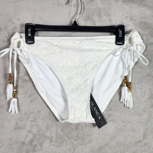 La Blanca Womens Size 12 White Saltwater Sands Tassel Tie Hipster Swim Bottoms - Picture 1 of 6